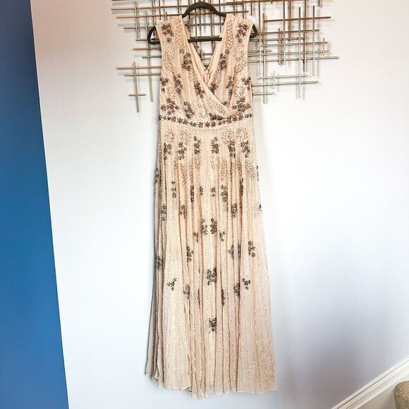 Mac Duggal Embellished Blush Pink Wrap Over Sleeve A-line Gown Dress Size 12 - Picture 3 of 16